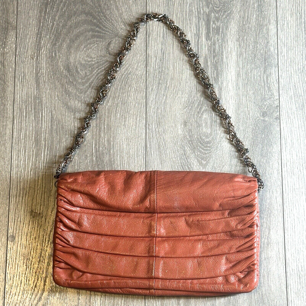 Rebecca Minkoff Shoulder Handbag Rust Orange Pleated Tri Color Chain Strap Bag